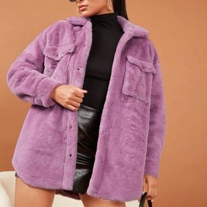 Purple Plush Fuzzy Coat Oversized Size Large Shacket EUC